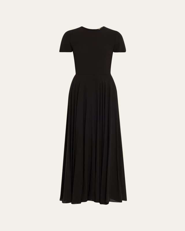 Poline Short-Sleeve Silk Crepe Midi Dress